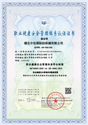 職業(yè)健康安全管理體系認證證書